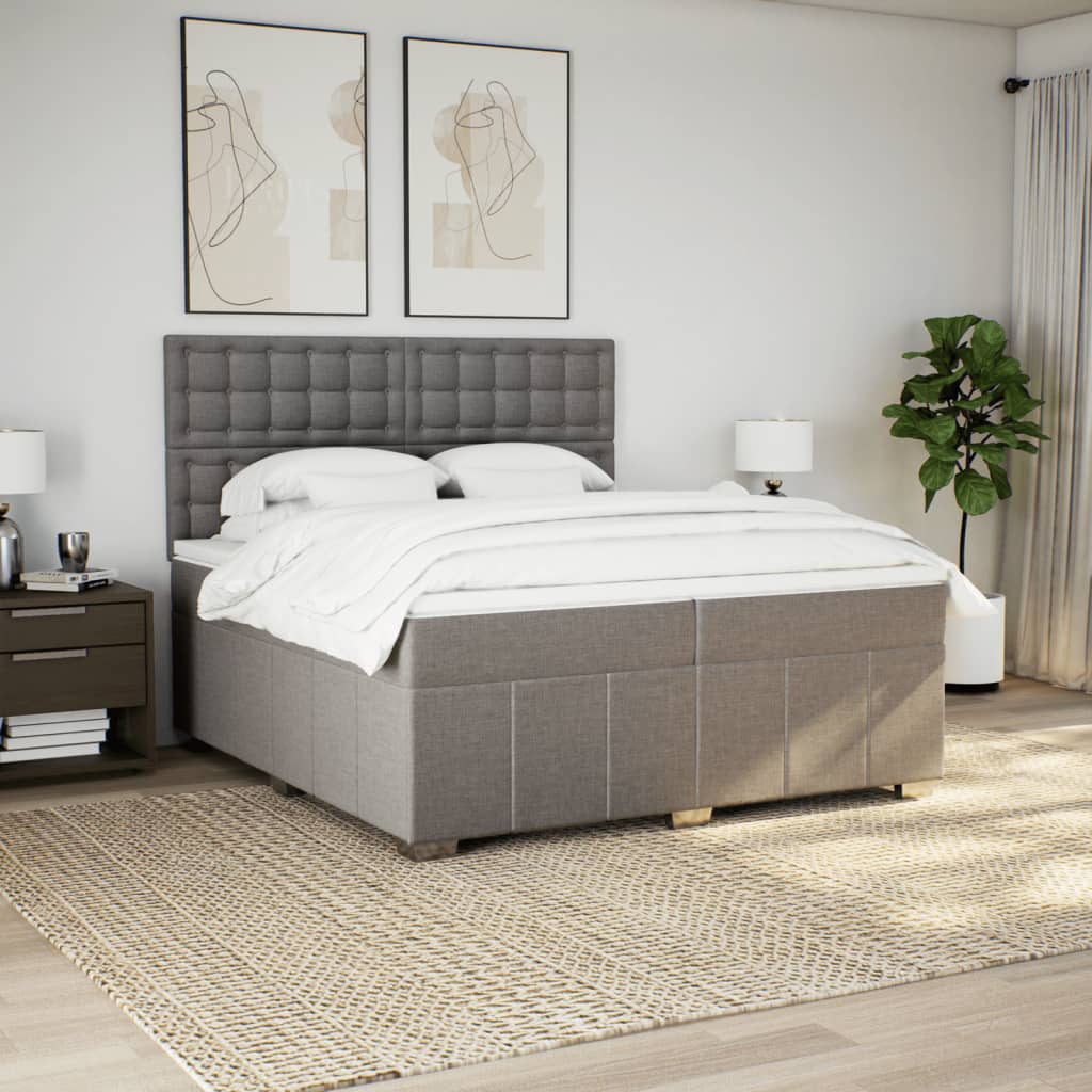 Κρεβάτι Boxspring με Στρώμα Taupe 200x200 εκ. Υφασμάτινο - Pakobazaar