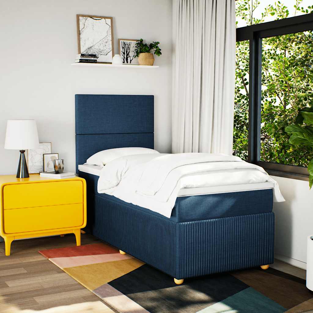 Κρεβάτι Boxspring με Στρώμα Μπλε 80x200 εκ. Υφασμάτινο - Pakobazaar