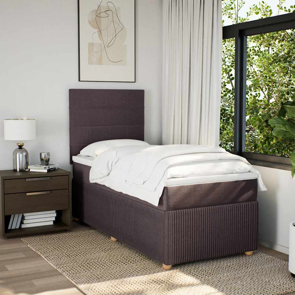 Κρεβάτι Boxspring με Στρώμα Σκούρο Καφέ 80x200 εκ. Υφασμάτινο - Pakobazaar