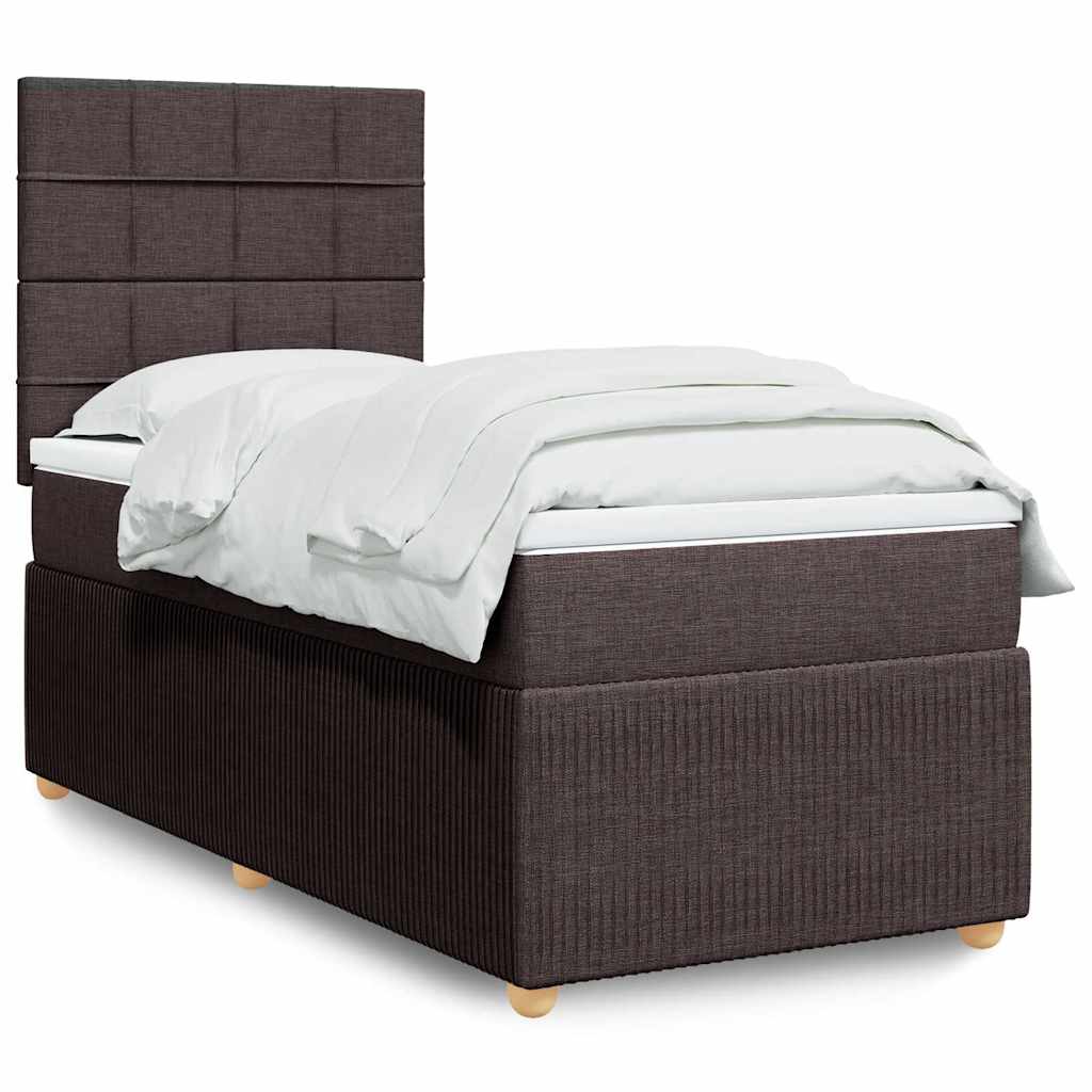 Κρεβάτι Boxspring με Στρώμα Σκούρο Καφέ 80x200 εκ. Υφασμάτινο - Pakobazaar