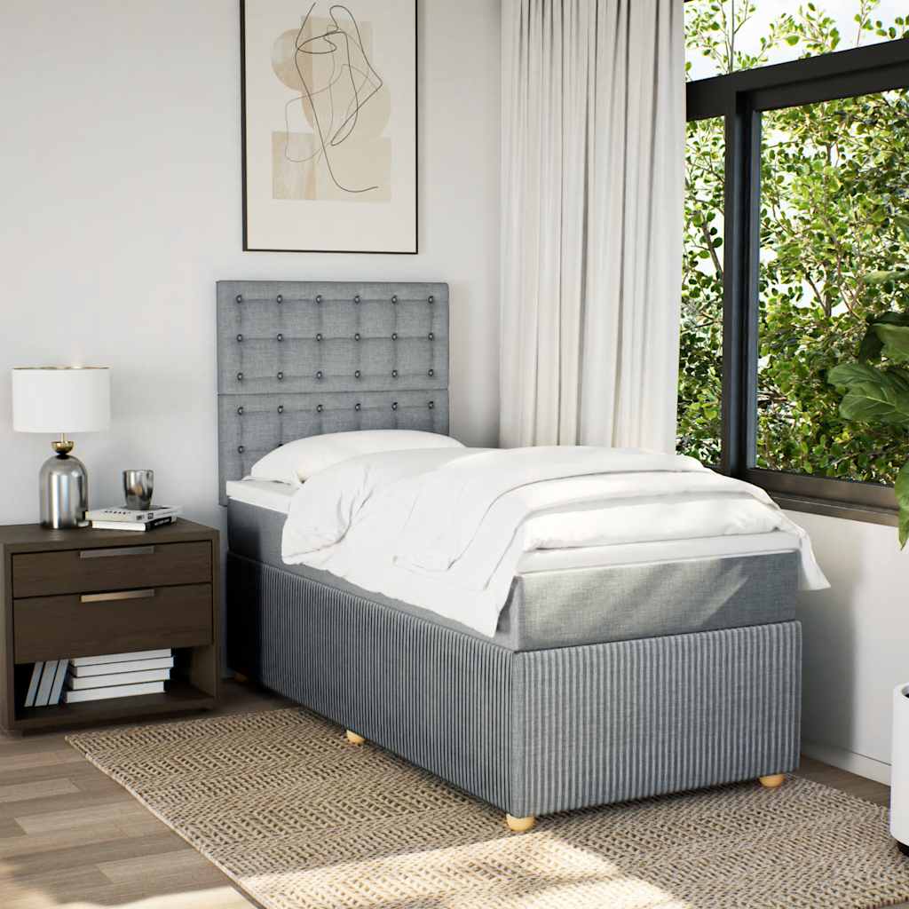 Κρεβάτι Boxspring με Στρώμα Ανοιχτό Γκρι 80x200 εκ. Υφασμάτινο - Pakobazaar