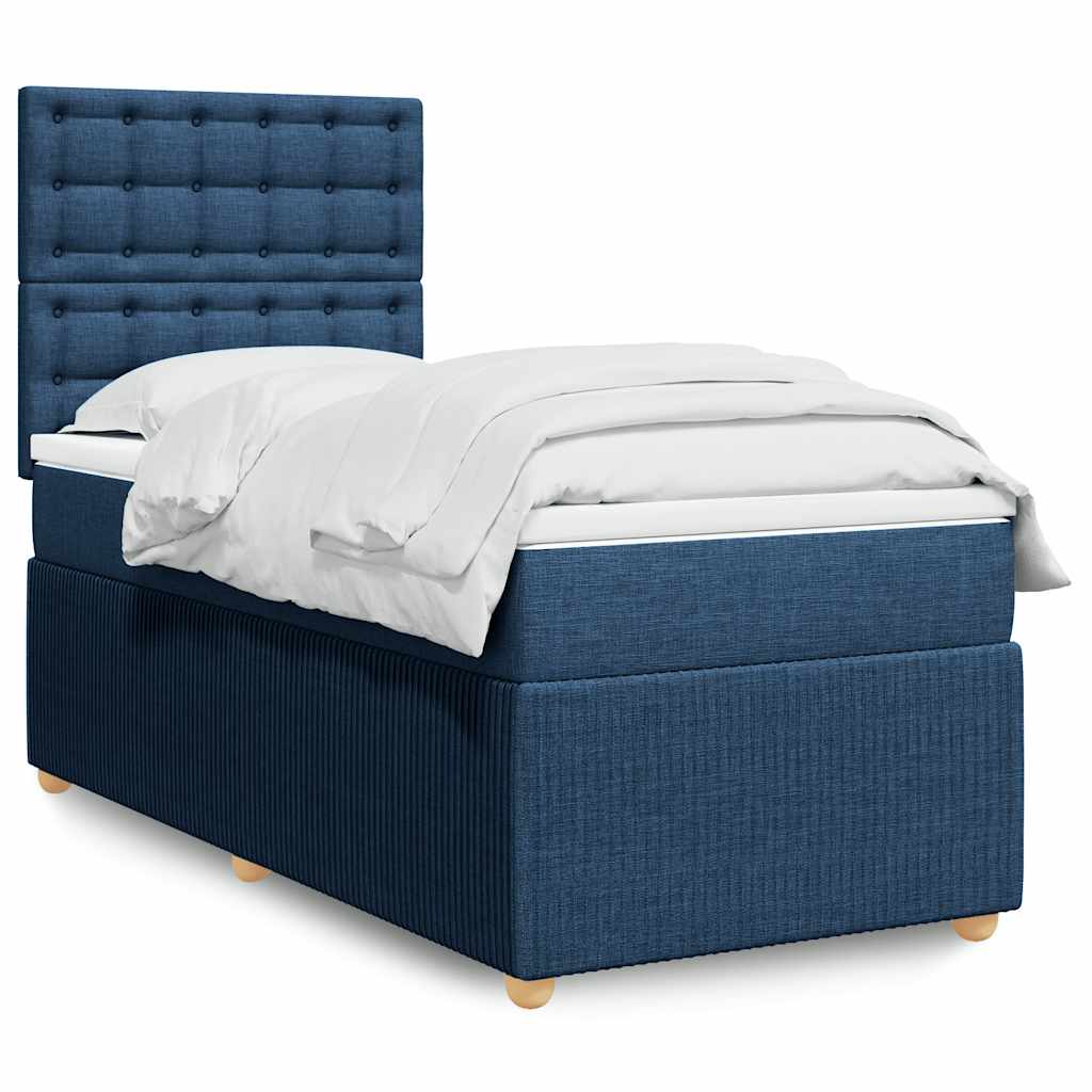 Κρεβάτι Boxspring με Στρώμα Μπλε 80x200 εκ. Υφασμάτινο - Pakobazaar