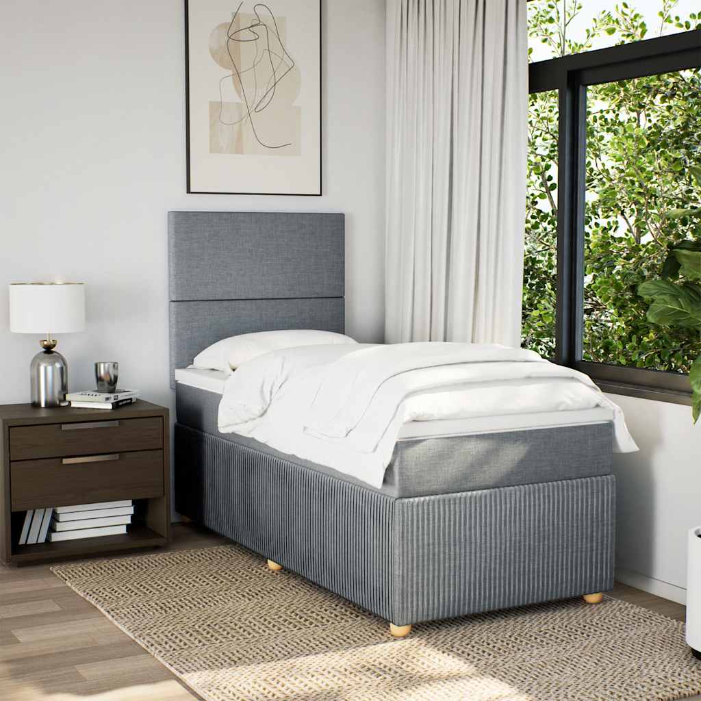 Κρεβάτι Boxspring με Στρώμα Ανοιχτό Γκρι 90x190 εκ. Υφασμάτινο - Pakobazaar