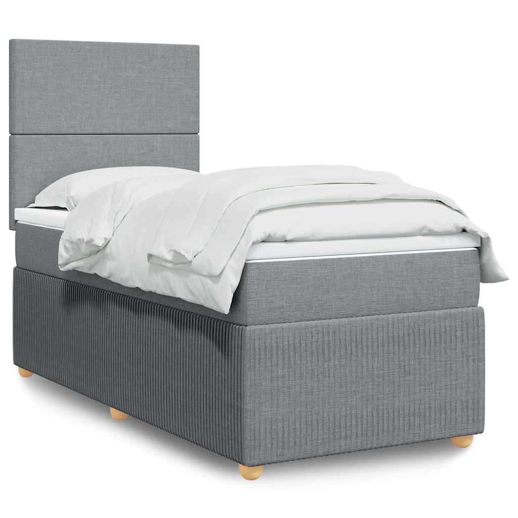 Κρεβάτι Boxspring με Στρώμα Ανοιχτό Γκρι 90x190 εκ. Υφασμάτινο - Pakobazaar