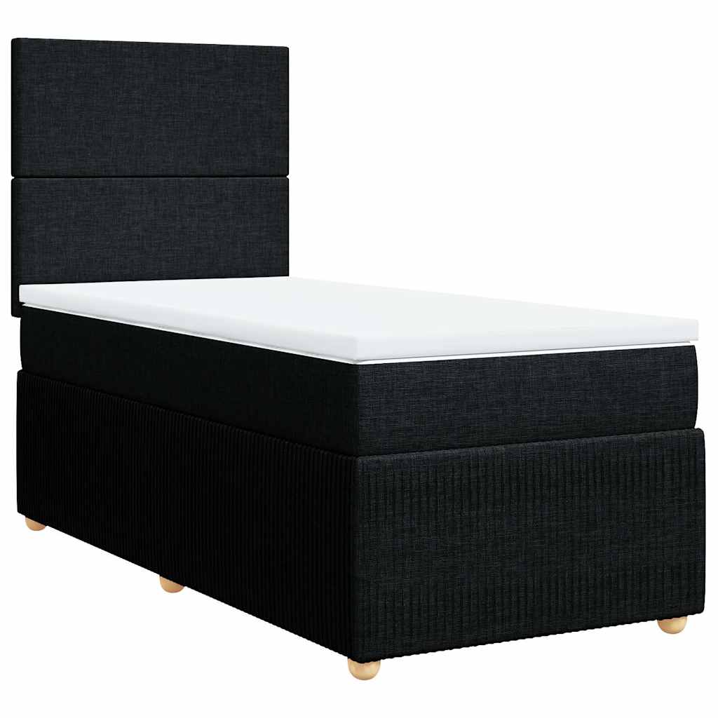 Κρεβάτι Boxspring με Στρώμα Μαύρο 90x190 εκ.Υφασμάτινο - Pakobazaar