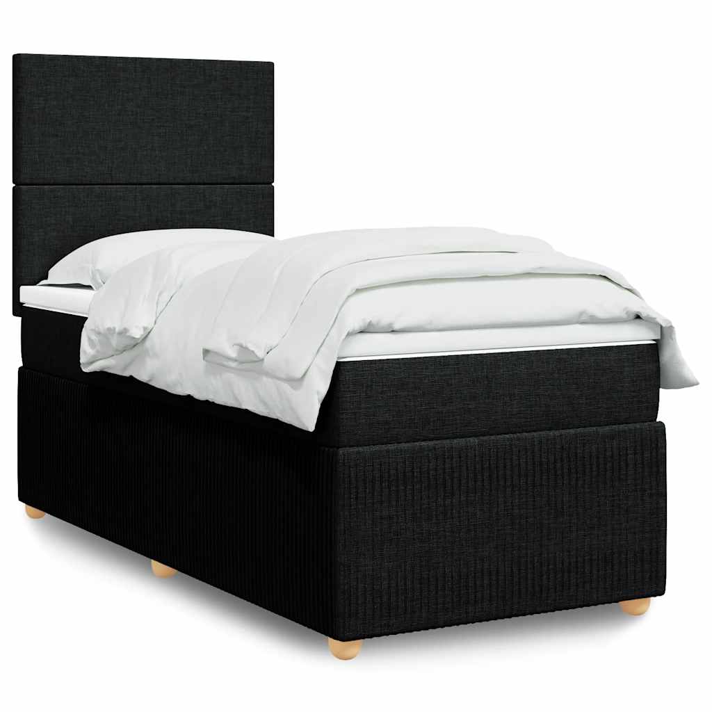 Κρεβάτι Boxspring με Στρώμα Μαύρο 90x190 εκ.Υφασμάτινο - Pakobazaar