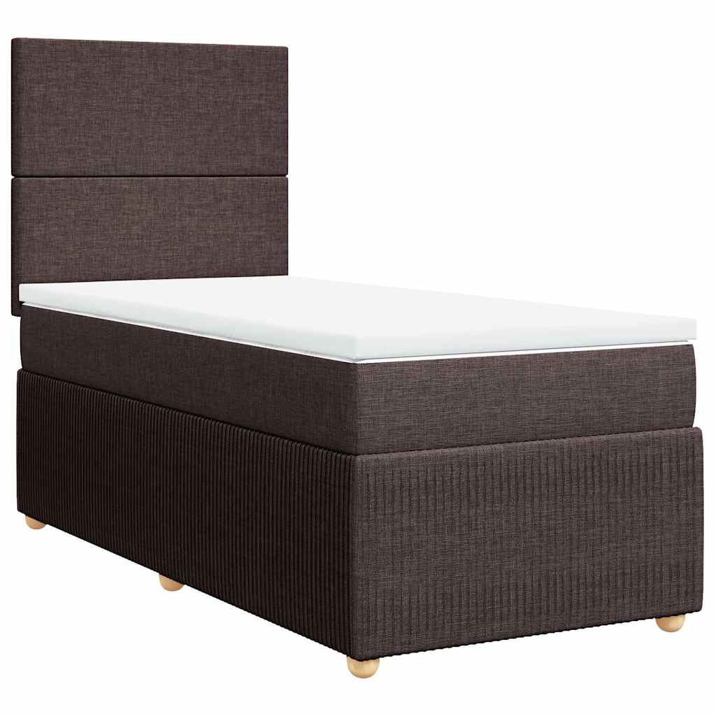Κρεβάτι Boxspring με Στρώμα Σκούρο Καφέ 90x190 εκ. Υφασμάτινο - Pakobazaar