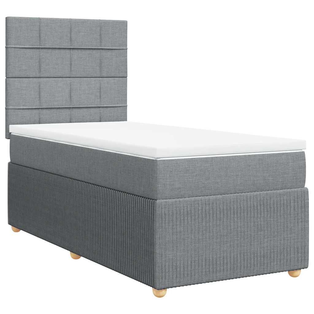 Κρεβάτι Boxspring με Στρώμα Ανοιχτό Γκρι 90x190 εκ. Υφασμάτινο - Pakobazaar