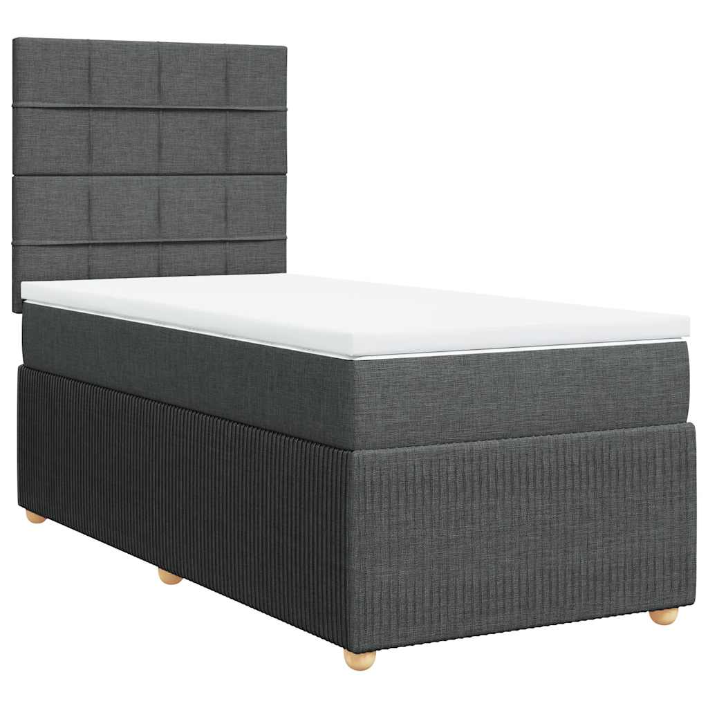 Κρεβάτι Boxspring με Στρώμα Σκούρο Γκρι 90x190 εκ. Υφασμάτινο