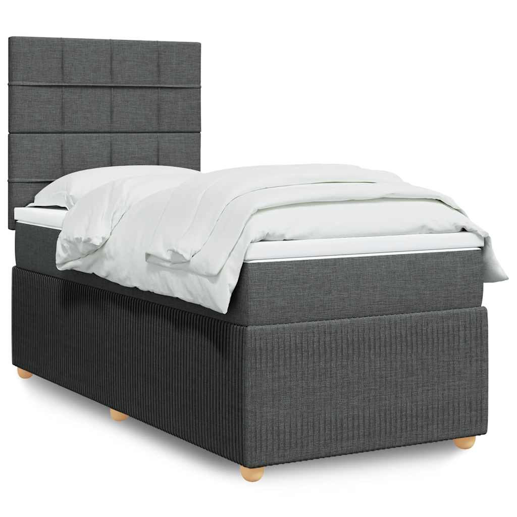Κρεβάτι Boxspring με Στρώμα Σκούρο Γκρι 90x190 εκ. Υφασμάτινο