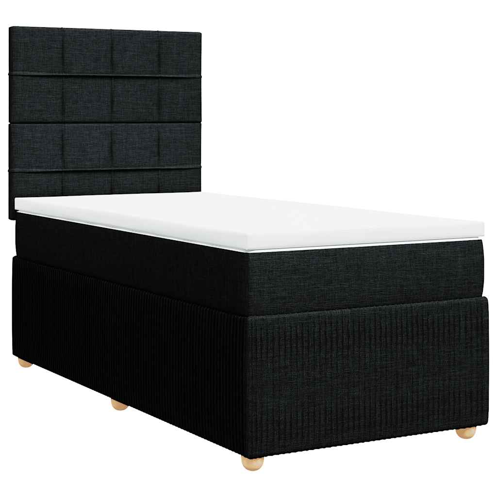 Κρεβάτι Boxspring με Στρώμα Μαύρο 90x190 εκ.Υφασμάτινο - Pakobazaar