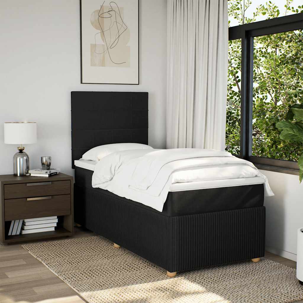 Κρεβάτι Boxspring με Στρώμα Μαύρο 90x190 εκ.Υφασμάτινο - Pakobazaar