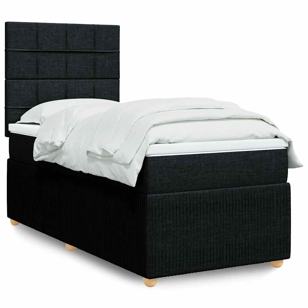 Κρεβάτι Boxspring με Στρώμα Μαύρο 90x190 εκ.Υφασμάτινο - Pakobazaar