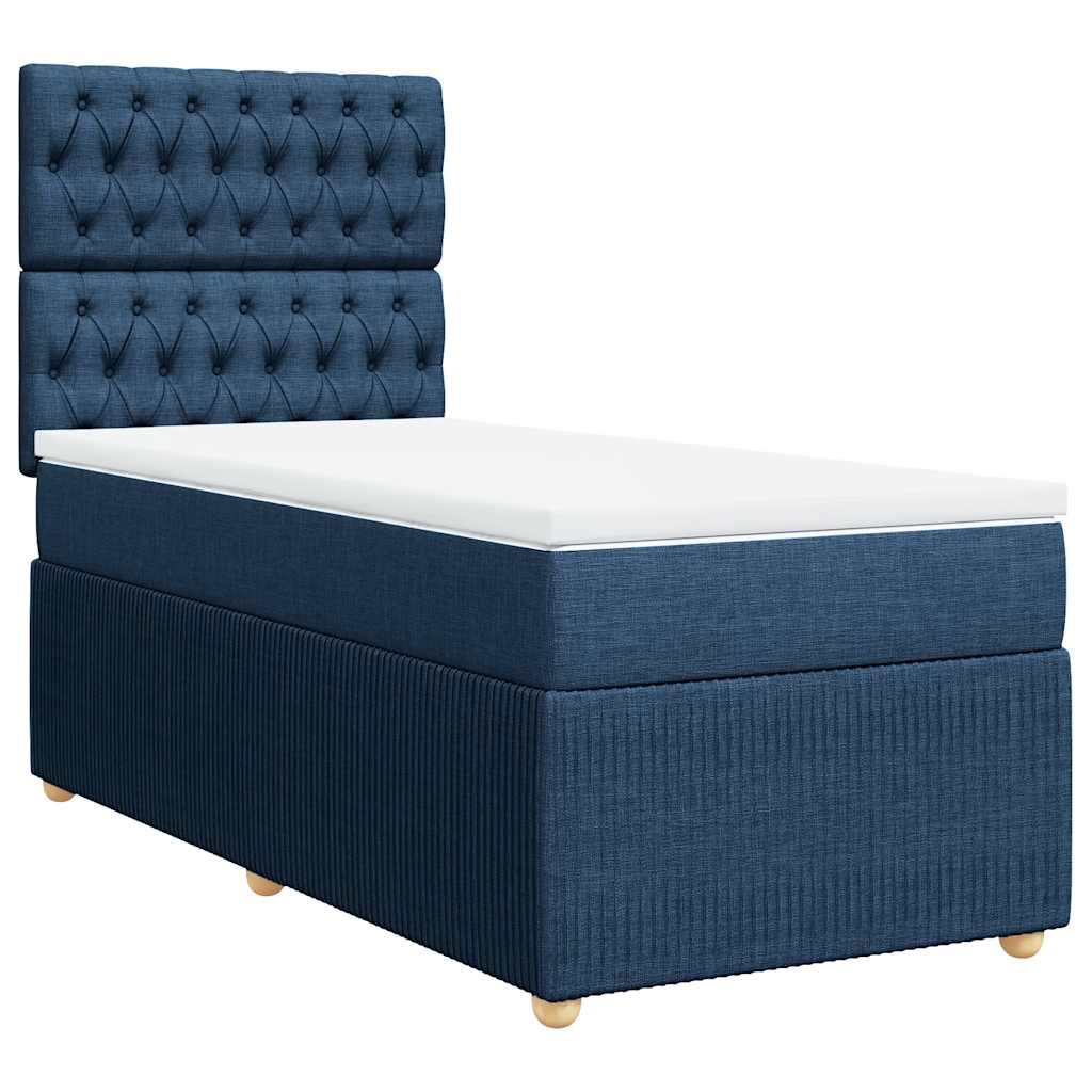 Κρεβάτι Boxspring με Στρώμα Μπλε 90x190 εκ.Υφασμάτινο