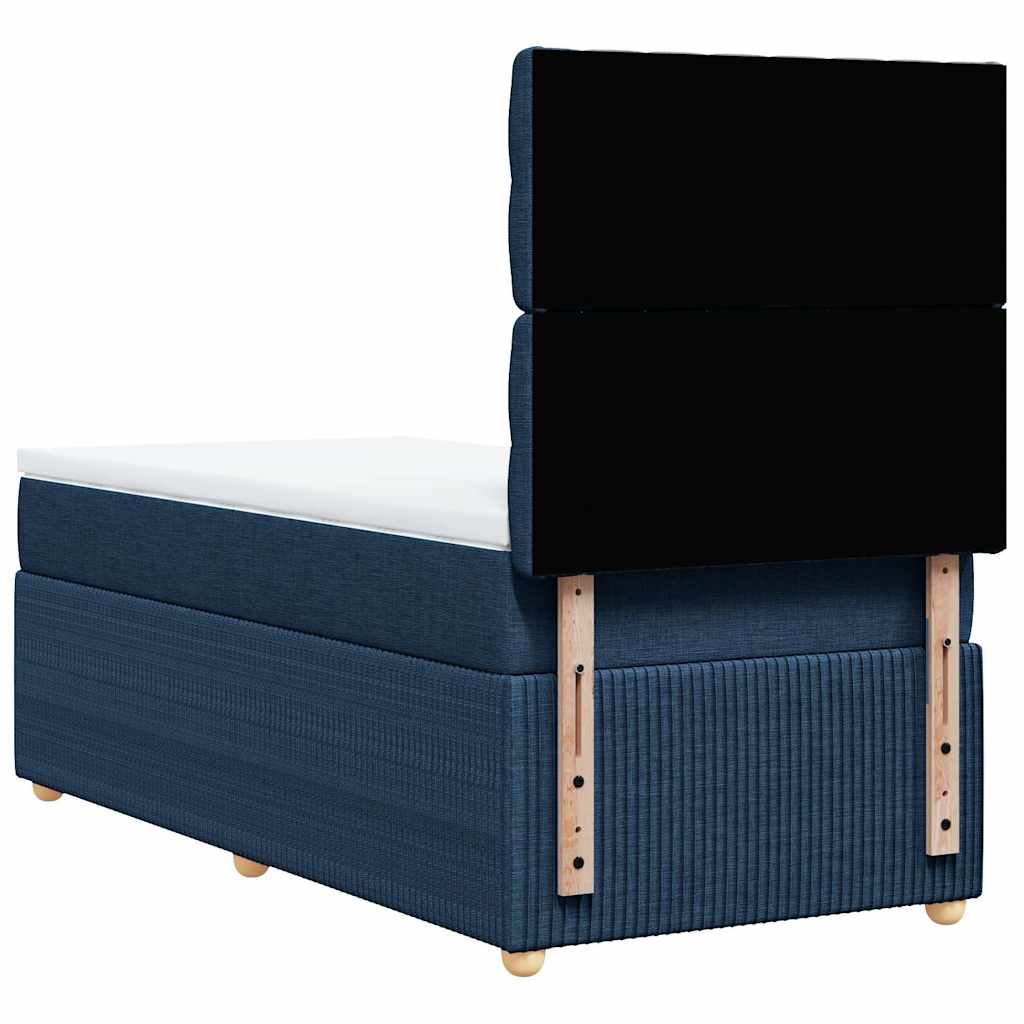 Κρεβάτι Boxspring με Στρώμα Μπλε 90x190 εκ.Υφασμάτινο