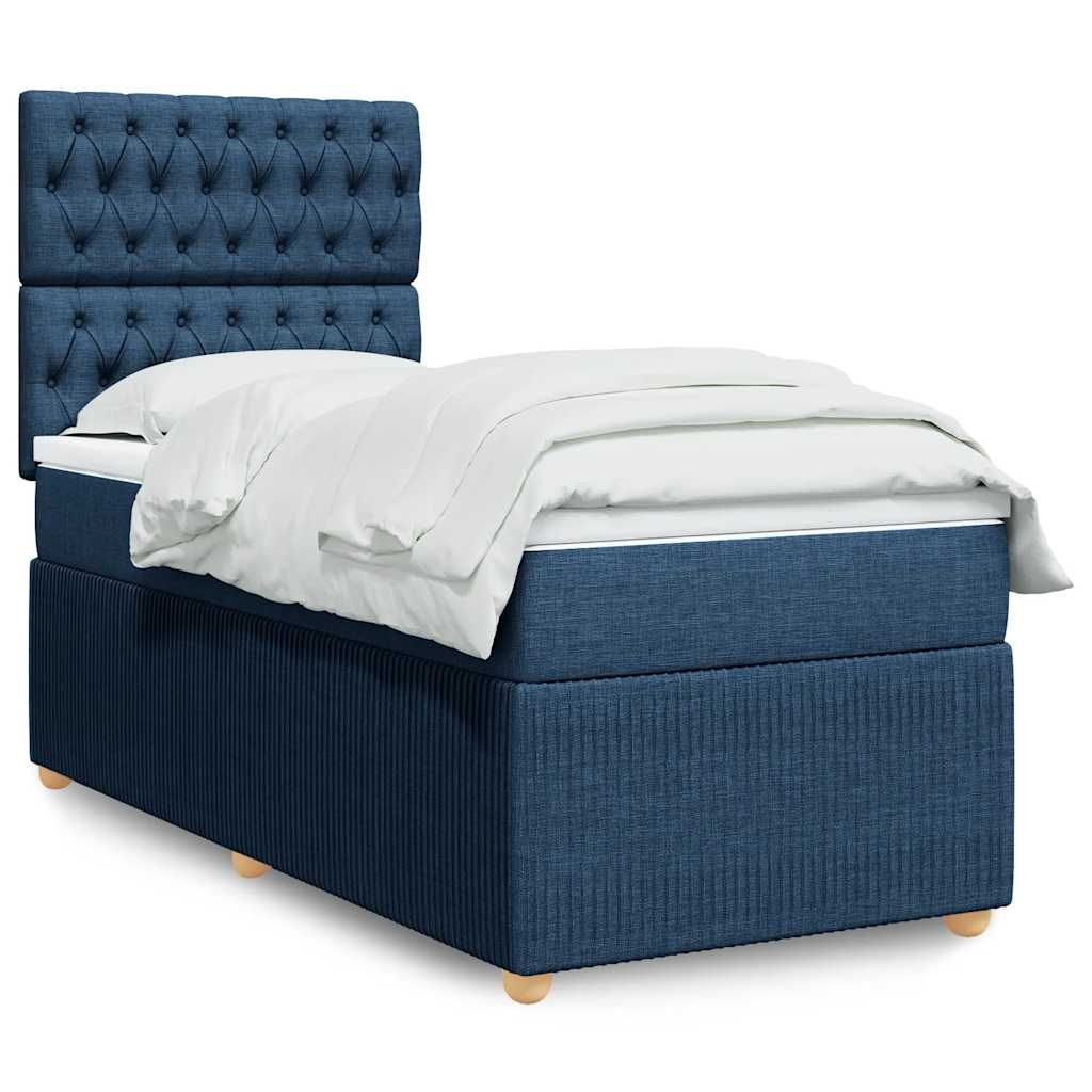 Κρεβάτι Boxspring με Στρώμα Μπλε 90x190 εκ.Υφασμάτινο