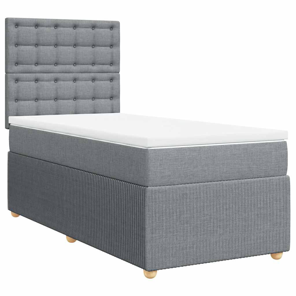 Κρεβάτι Boxspring με Στρώμα Ανοιχτό Γκρι 90x190 εκ. Υφασμάτινο - Pakobazaar