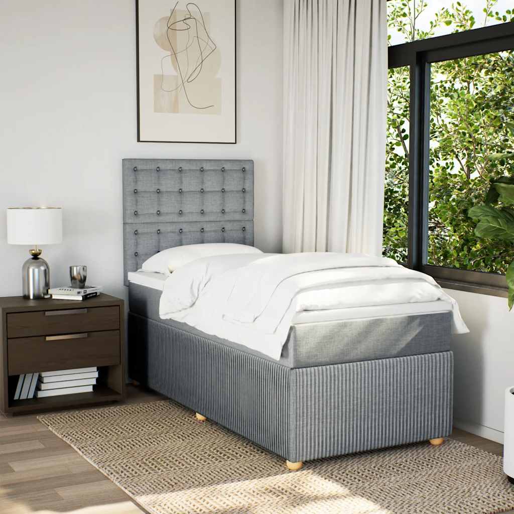 Κρεβάτι Boxspring με Στρώμα Ανοιχτό Γκρι 90x190 εκ. Υφασμάτινο - Pakobazaar