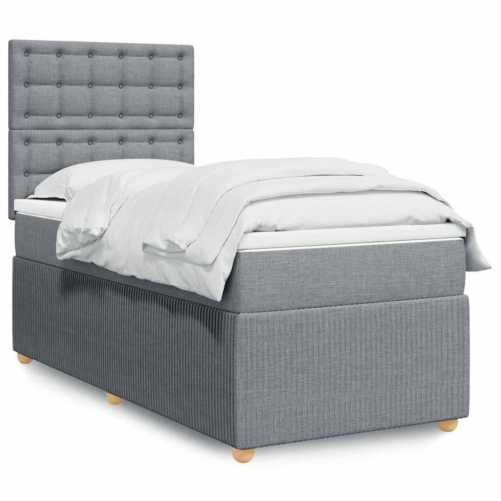 Κρεβάτι Boxspring με Στρώμα Ανοιχτό Γκρι 90x190 εκ. Υφασμάτινο - Pakobazaar