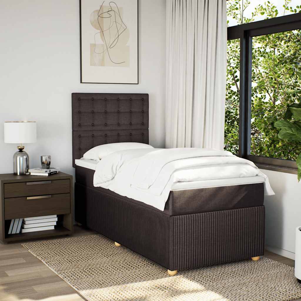 Κρεβάτι Boxspring με Στρώμα Σκούρο Καφέ 90x190 εκ. Υφασμάτινο