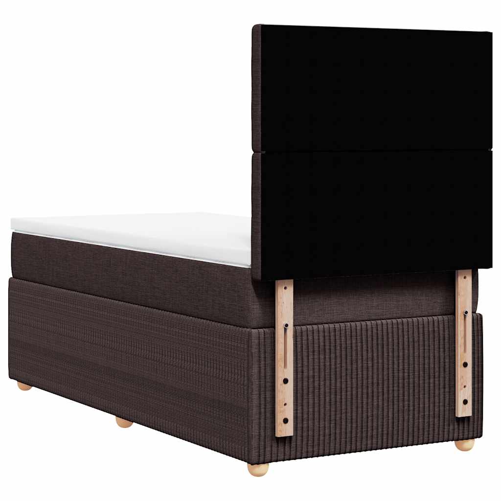 Κρεβάτι Boxspring με Στρώμα Σκούρο Καφέ 90x190 εκ. Υφασμάτινο