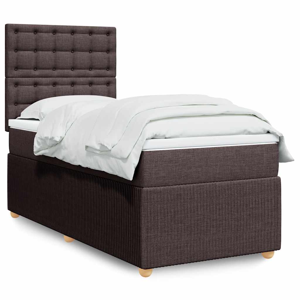Κρεβάτι Boxspring με Στρώμα Σκούρο Καφέ 90x190 εκ. Υφασμάτινο