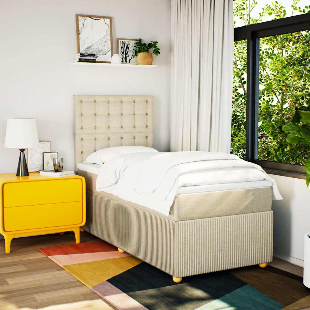 Κρεβάτι Boxspring με Στρώμα Κρεμ 90x190 εκ.Υφασμάτινο