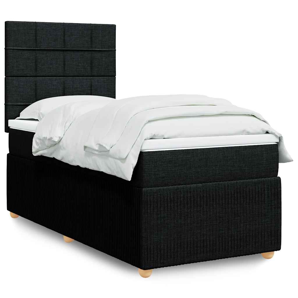 Κρεβάτι Boxspring με Στρώμα Μαύρο 90x200 εκ. Υφασμάτινο - Pakobazaar