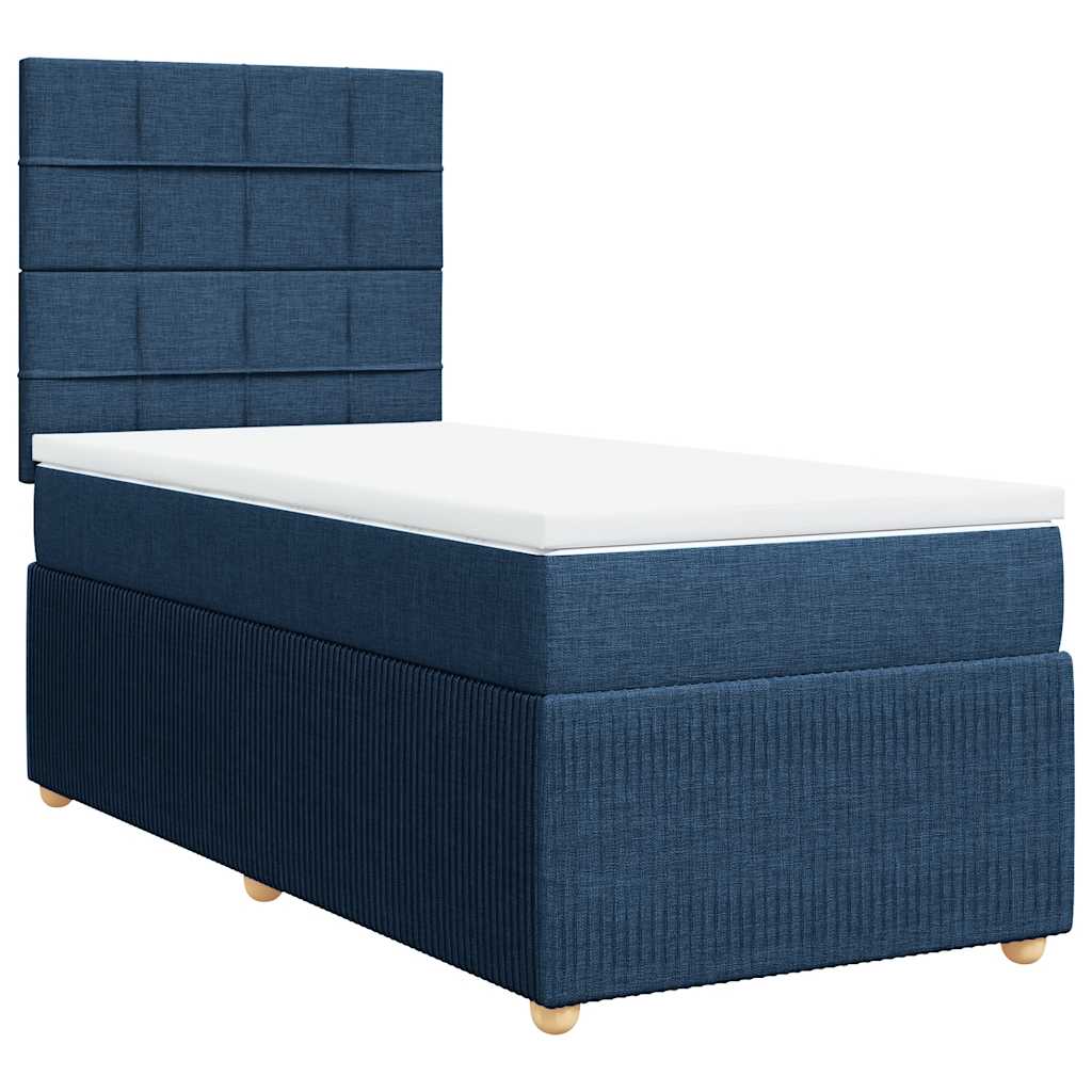 Κρεβάτι Boxspring με Στρώμα Μπλε 90x200 εκ.Υφασμάτινο - Pakobazaar