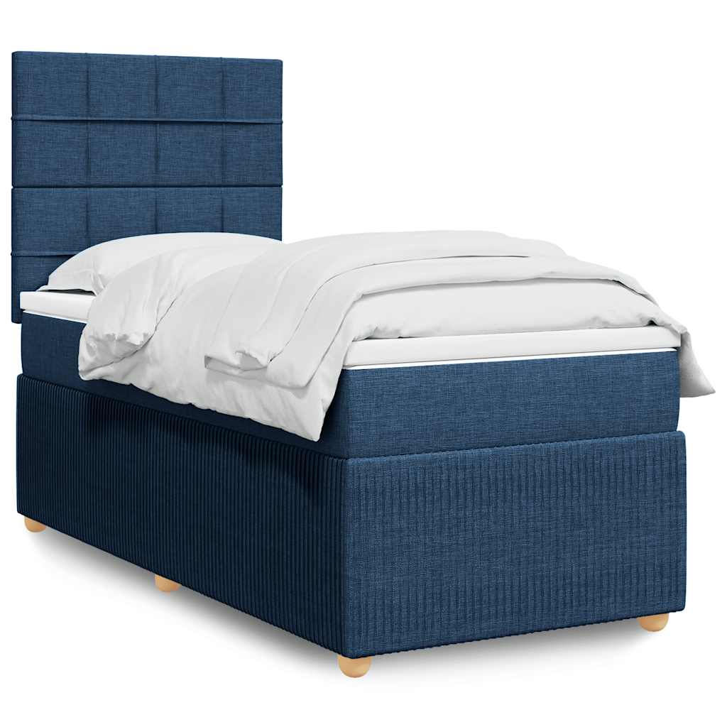 Κρεβάτι Boxspring με Στρώμα Μπλε 90x200 εκ.Υφασμάτινο - Pakobazaar