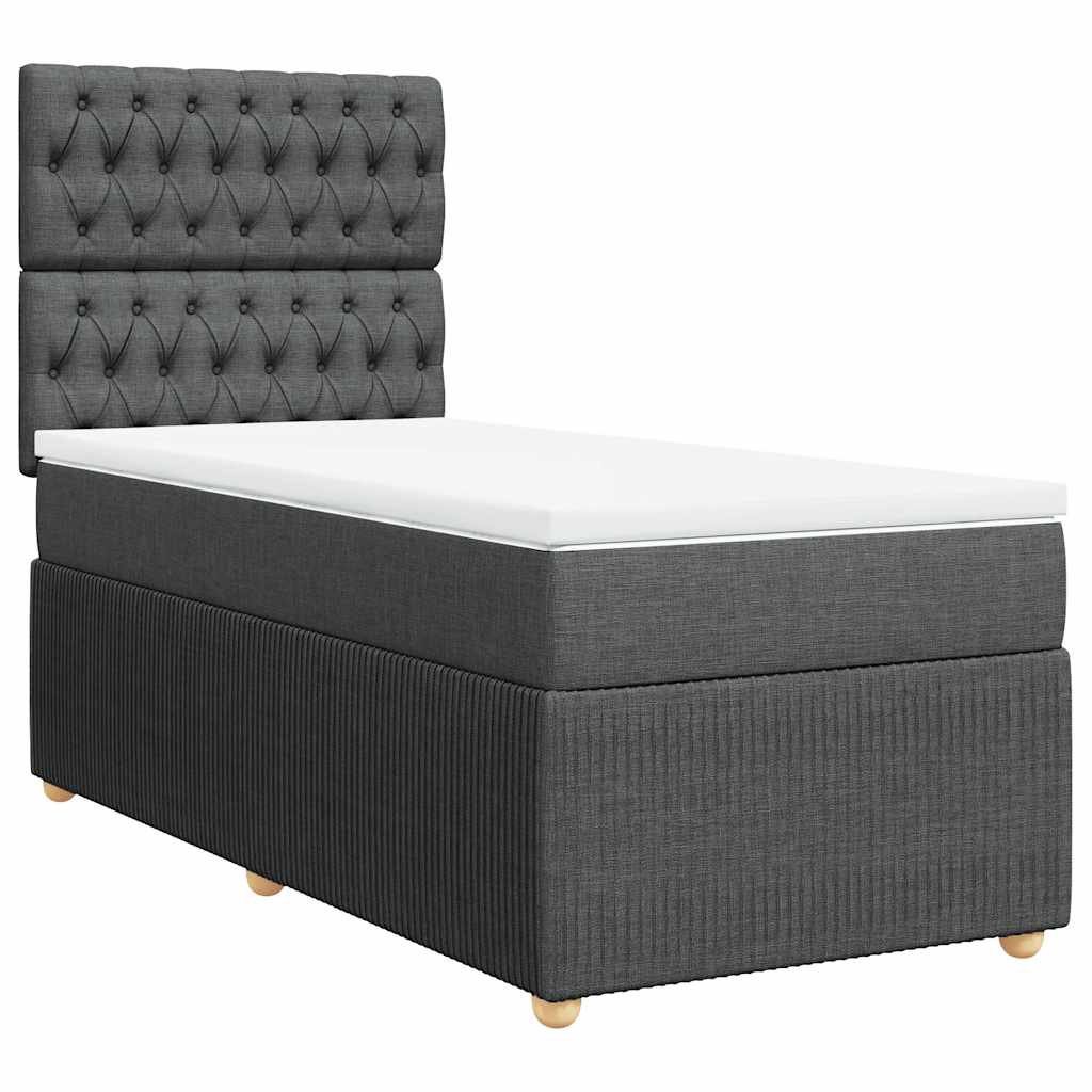 Κρεβάτι Boxspring με Στρώμα Σκούρο Γκρι 90x200 εκ. Υφασμάτινο - Pakobazaar