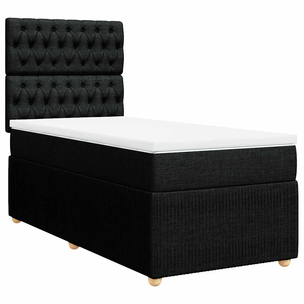 Κρεβάτι Boxspring με Στρώμα Μαύρο 90x200 εκ. Υφασμάτινο - Pakobazaar