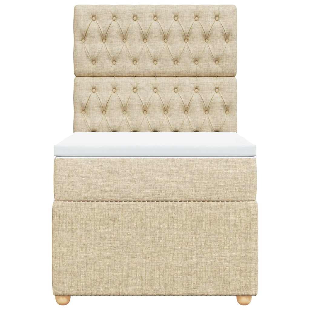 Κρεβάτι Boxspring με Στρώμα Κρεμ 90x200 εκ.Υφασμάτινο - Pakobazaar