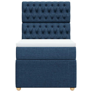 Κρεβάτι Boxspring με Στρώμα Μπλε 90x200 εκ.Υφασμάτινο