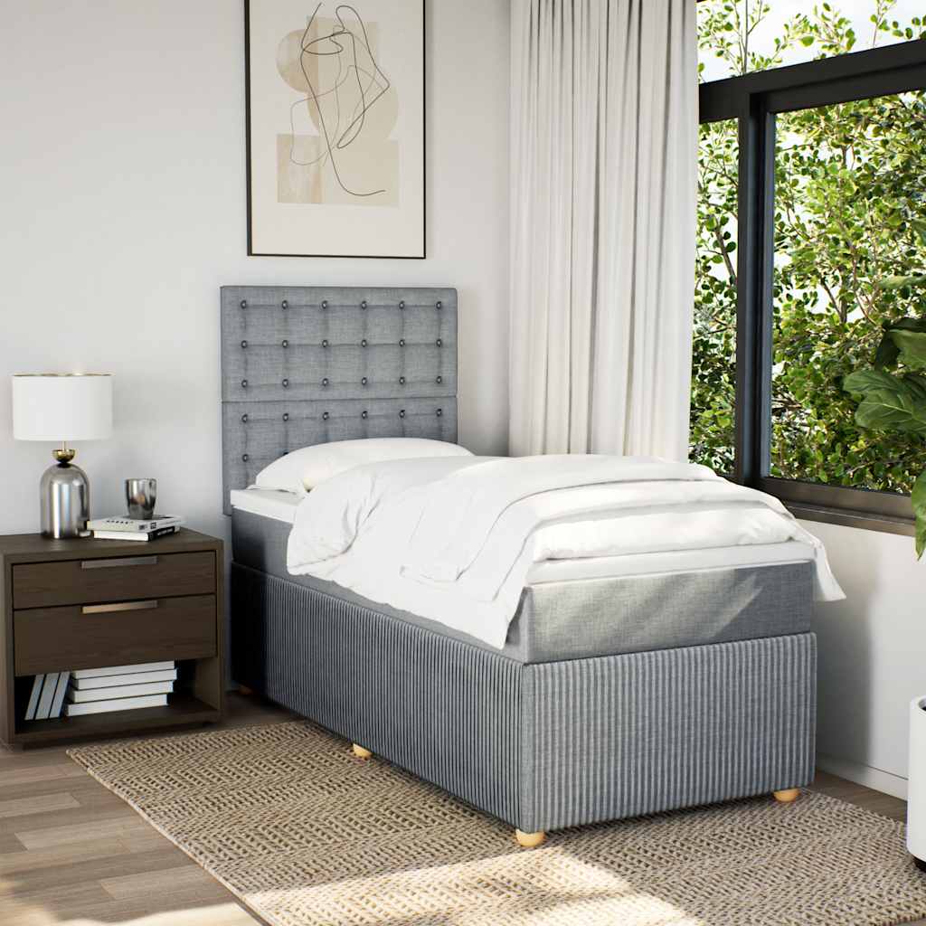 Κρεβάτι Boxspring με Στρώμα Ανοιχτό Γκρι 90x200 εκ. Υφασμάτινο - Pakobazaar