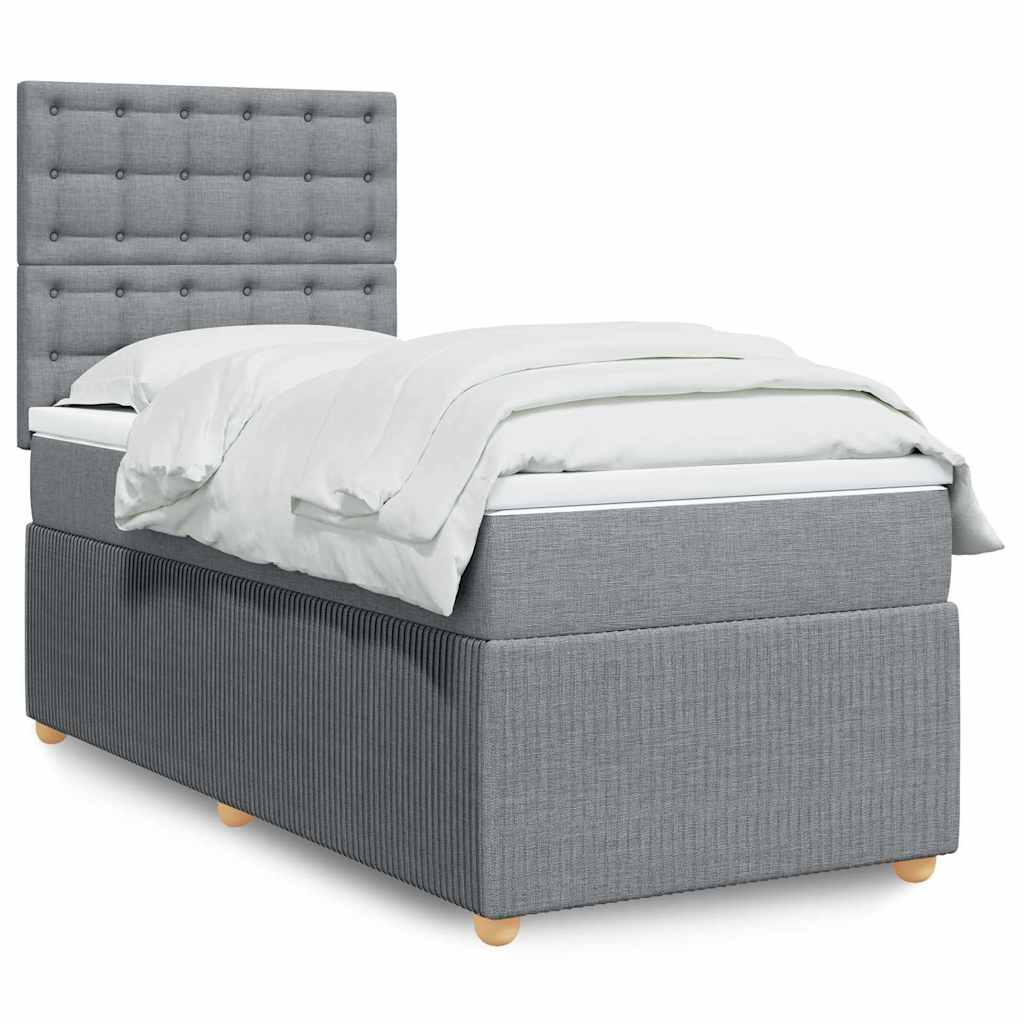 Κρεβάτι Boxspring με Στρώμα Ανοιχτό Γκρι 90x200 εκ. Υφασμάτινο - Pakobazaar