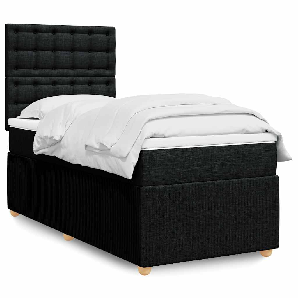Κρεβάτι Boxspring με Στρώμα Μαύρο 90x200 εκ. Υφασμάτινο - Pakobazaar