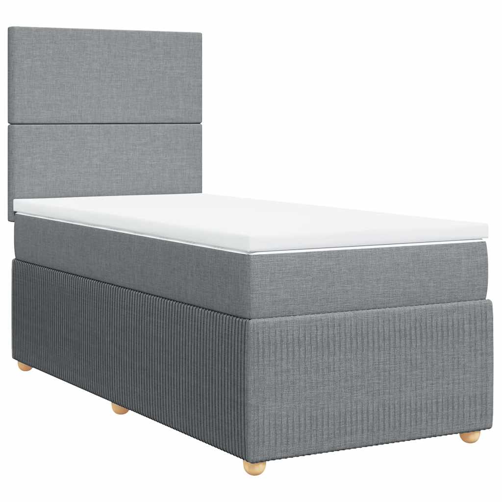 Κρεβάτι Boxspring με Στρώμα Ανοιχτό Γκρι 100x200 εκ. Υφασμάτινο
