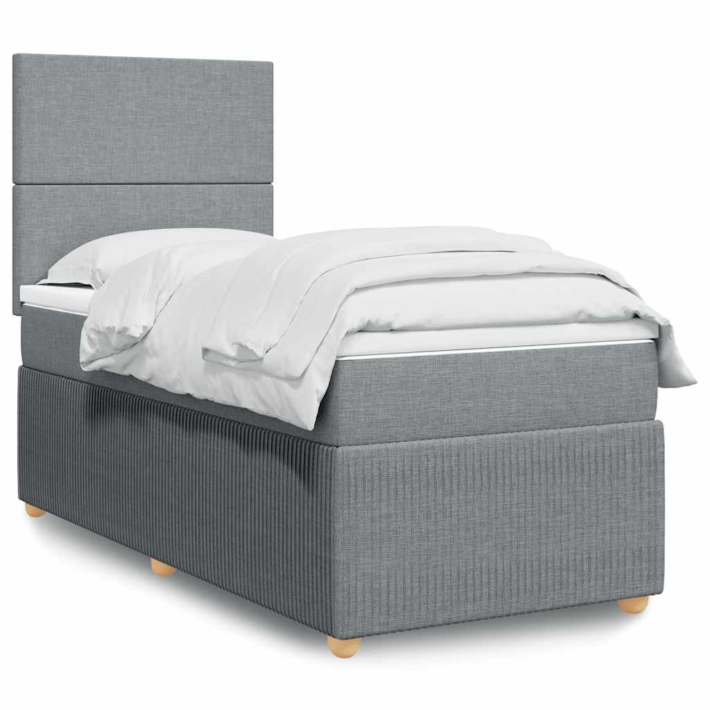 Κρεβάτι Boxspring με Στρώμα Ανοιχτό Γκρι 100x200 εκ. Υφασμάτινο