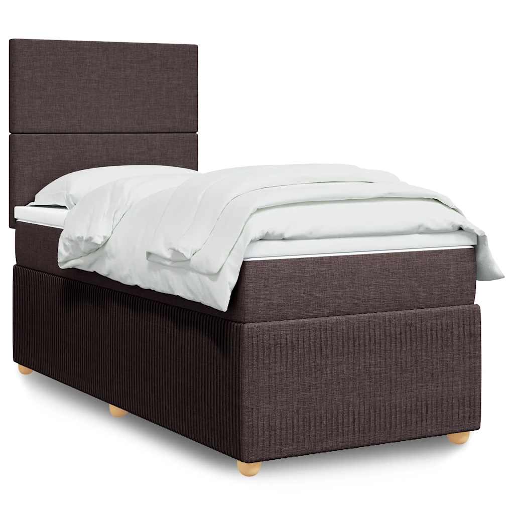 Κρεβάτι Boxspring με Στρώμα Σκούρο Καφέ 100x200 εκ. Υφασμάτινο - Pakobazaar