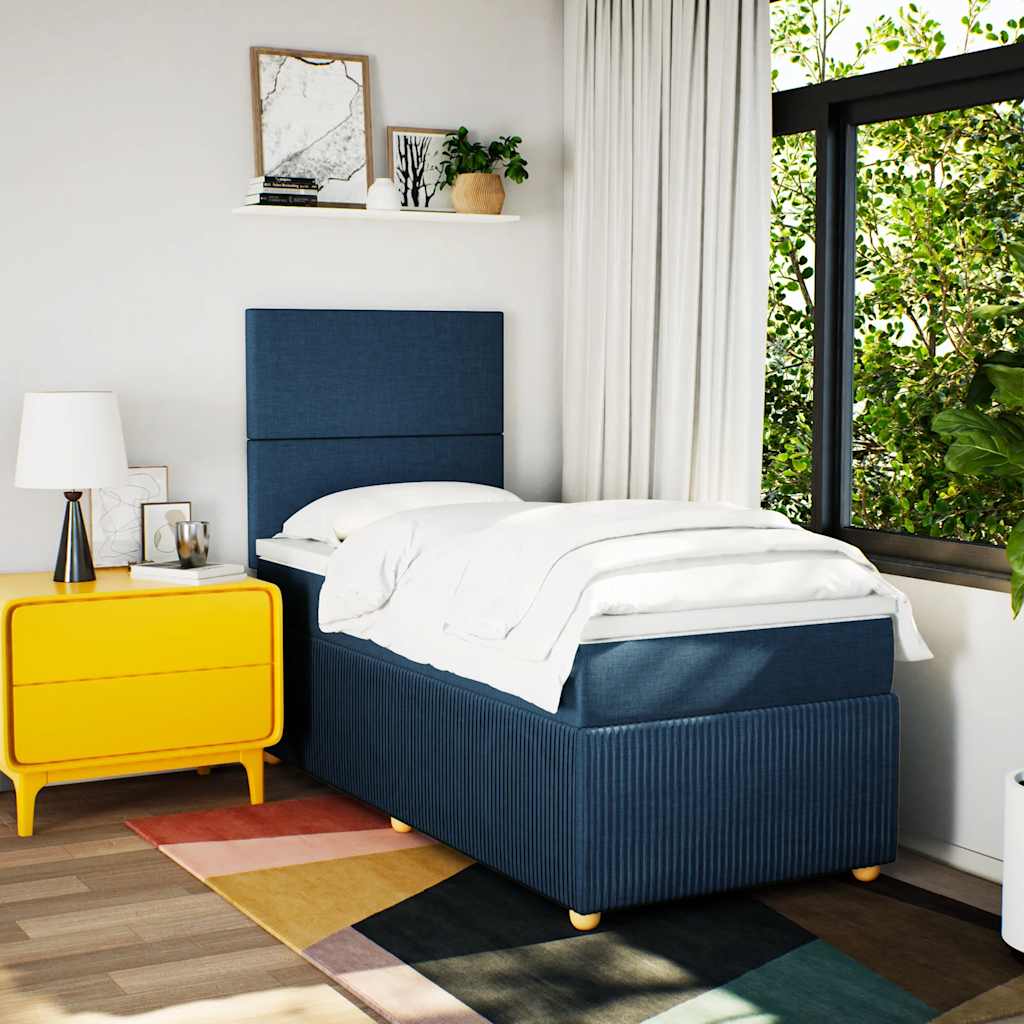 Κρεβάτι Boxspring με Στρώμα Μπλε 100 x 200 εκ. Υφασμάτινο