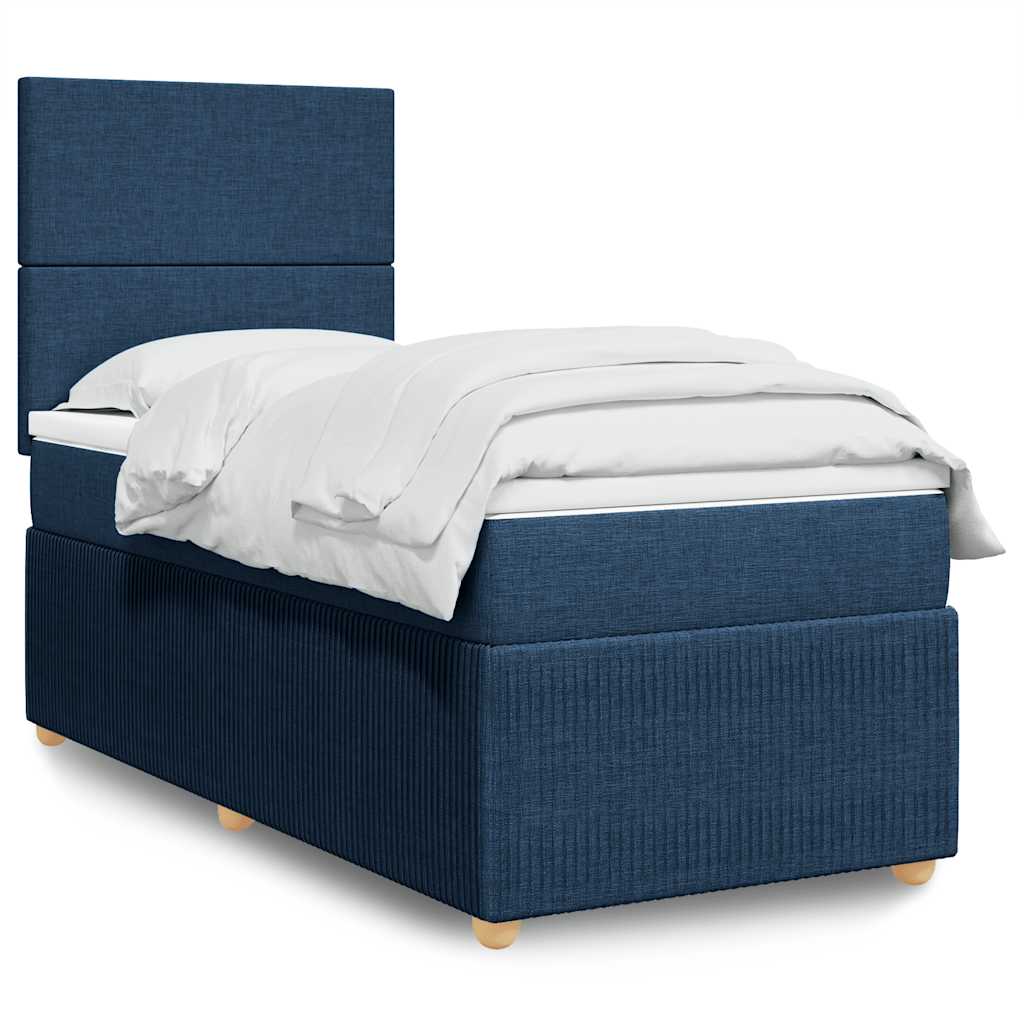 Κρεβάτι Boxspring με Στρώμα Μπλε 100 x 200 εκ. Υφασμάτινο