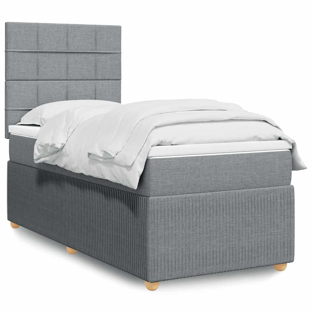 Κρεβάτι Boxspring με Στρώμα Ανοιχτό Γκρι 100x200 εκ. Υφασμάτινο
