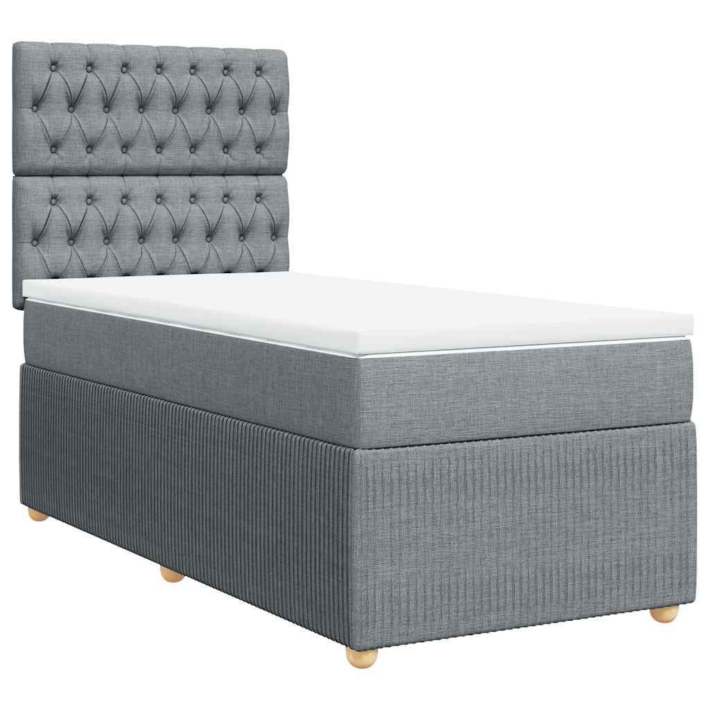 Κρεβάτι Boxspring με Στρώμα Ανοιχτό Γκρι 100x200 εκ. Υφασμάτινο - Pakobazaar