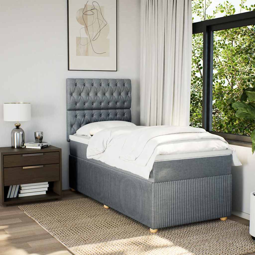 Κρεβάτι Boxspring με Στρώμα Ανοιχτό Γκρι 100x200 εκ. Υφασμάτινο - Pakobazaar