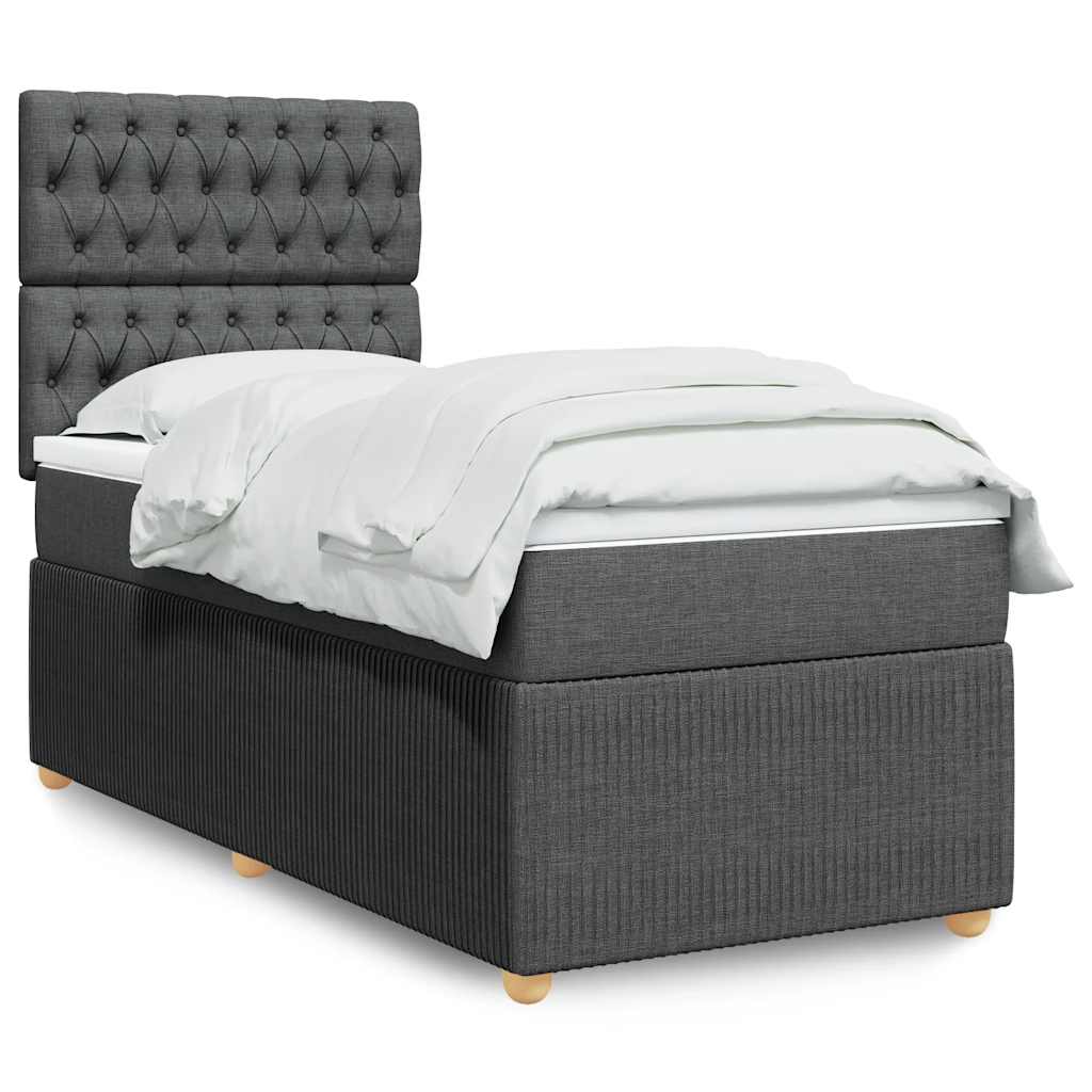 Κρεβάτι Boxspring με Στρώμα Σκούρο Γκρι 100x200 εκ. Υφασμάτινο - Pakobazaar