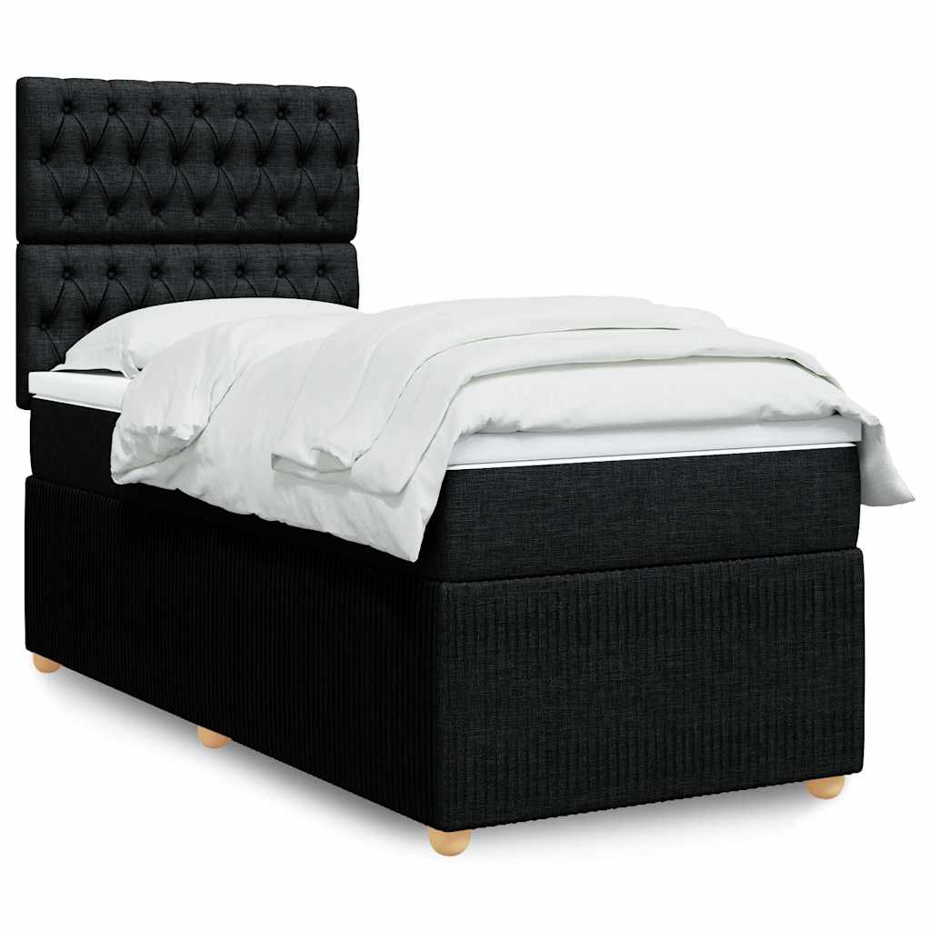 Κρεβάτι Boxspring με Στρώμα Μαύρο 100 x 200 εκ. Υφασμάτινο - Pakobazaar