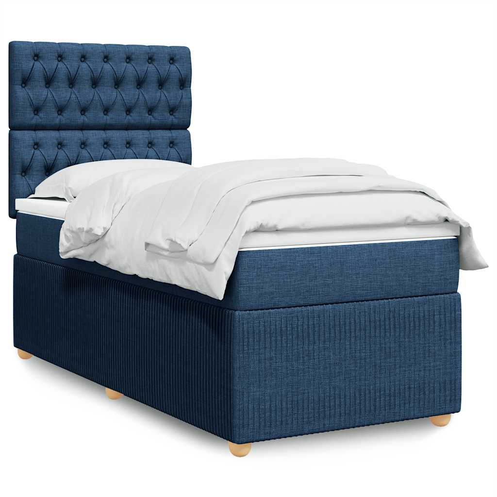 Κρεβάτι Boxspring με Στρώμα Μπλε 100 x 200 εκ. Υφασμάτινο