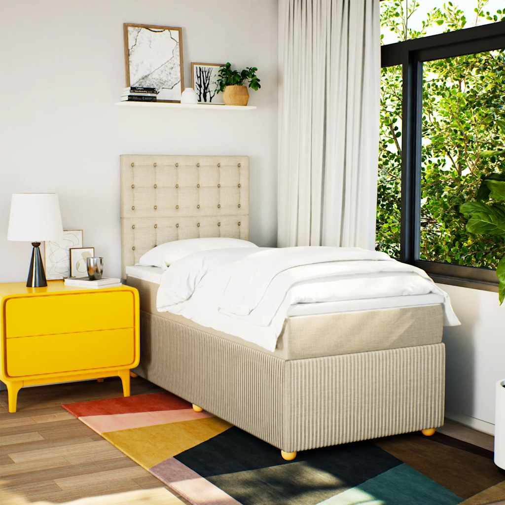 Κρεβάτι Boxspring με Στρώμα Κρεμ 100 x 200 εκ. Υφασμάτινο