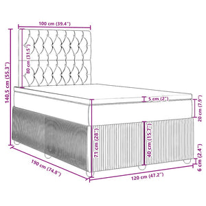 Κρεβάτι Boxspring με Στρώμα Ανοιχτό Γκρι 120x190 εκ. Υφασμάτινο - Pakobazaar
